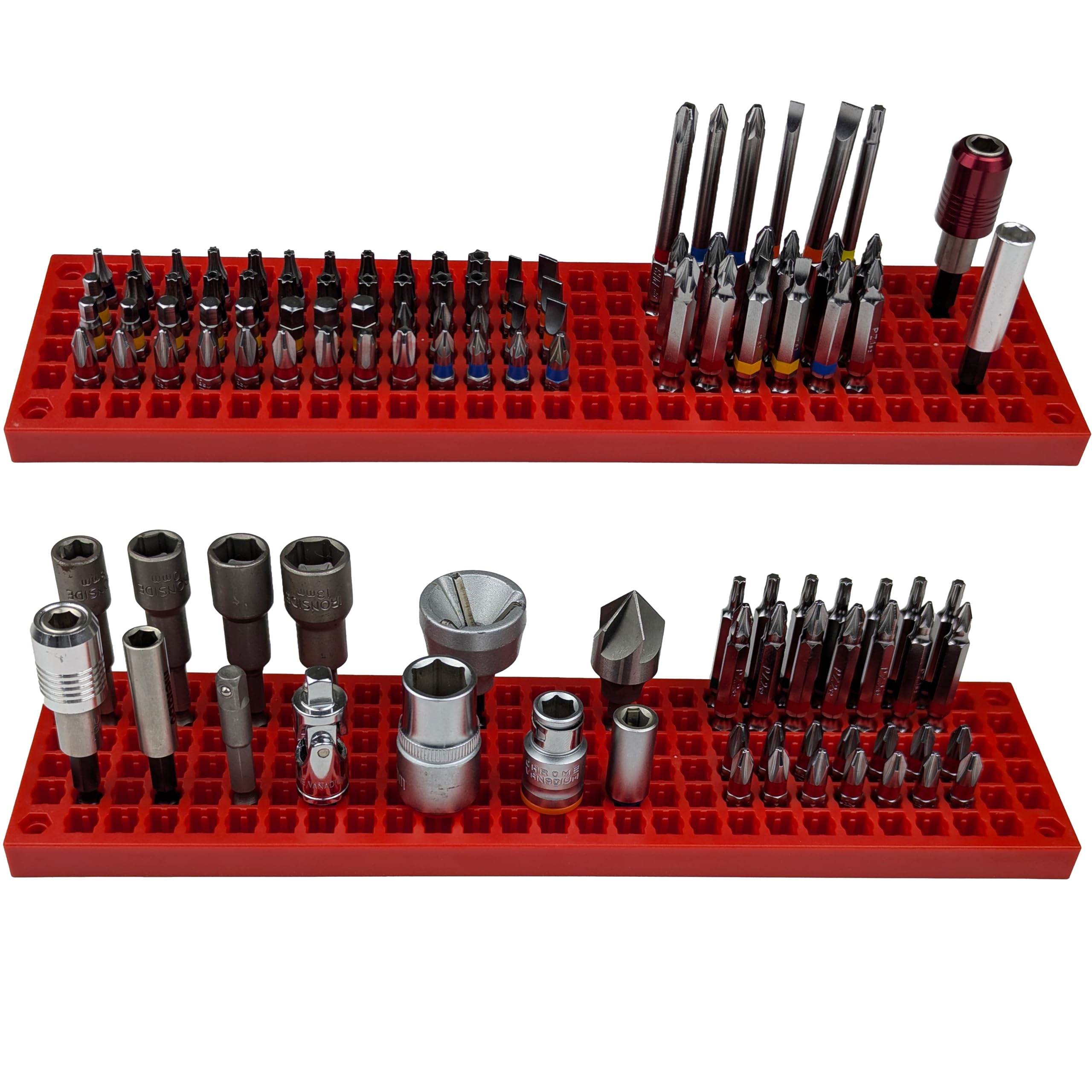 Free Zone Bit Organizer Set (Red) – 158-Hole Bit Storage – 1/4